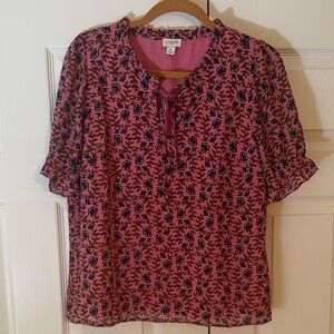 J. Crew Pink and Navy Floral Blouse